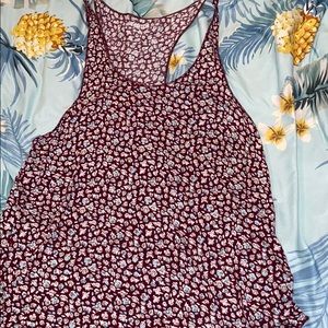 Maroon tank top with white and light blue roses